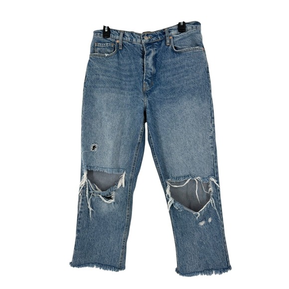 Free People Denim - We the Free People Women's Blue Maggie Straight Leg Distressed Ripped Jeans 28